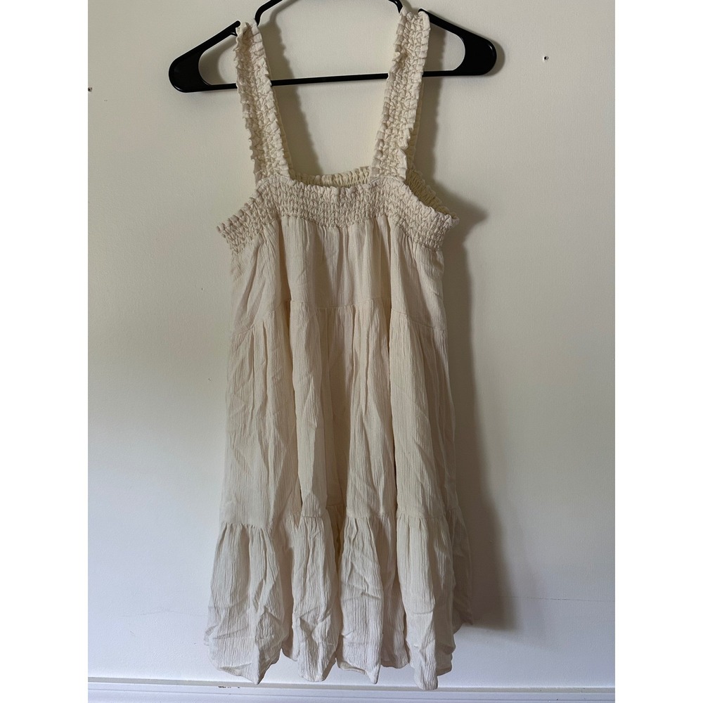 American Eagle Cream Smocked Tiered Mini Dress Medium gauze Ivory Boho Summer - Picture 3 of 7